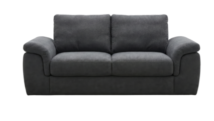 Elegant gray loveseat with soft upholstery against transparent setting, ideal for design projects