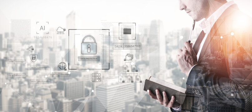 Digital padlock surrounded by data security diagrams representing encryption, network protection, and secure information management Parse