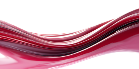 Abstract flowing crimson and rose colored liquid waves with subtle highlights isolated on transparent background