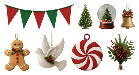 Fototapeta premium PNG Festive Christmas decorations collection, element set on transparent background