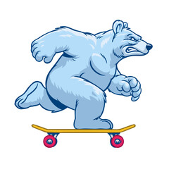 Polar Bear Mascot Playing Skateboard