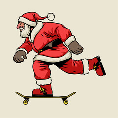 Santa Claus riding skateboard in hand drawn style