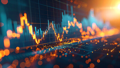 Financial Data Visualization: A digital abstract displaying intricate financial data streams in vibrant hues, representing market analysis and economic trends. 