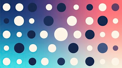 This striking image presents an abstract pattern of alternating white and dark blue circles against a vibrant, colorful gradient background transitioning from blue to pink.