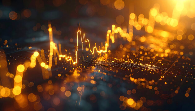 Golden Data Streams: Illuminated digital lines weave a mesmerizing dance, evoking the intricate connections of the financial markets and technological advancements. - Powered by Adobe