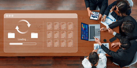 File synchronization or loading interface with progress bar, folders, and documents, symbolizing data backup, transfer, and system update Parse