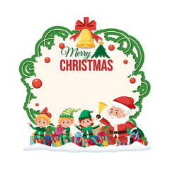 Festive Christmas frame with Santa and elves.