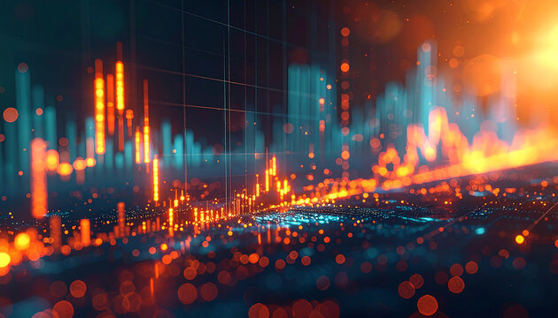 Digital Data Analysis: An abstract representation of data analytics, with vibrant lights, symbolizing the complexity and interconnectedness of information in the digital age.