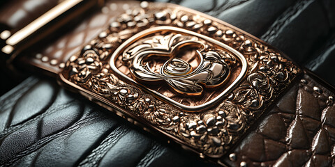 Close-Up Luxury Belt Buckle with Embossed Pattern