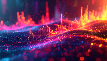 Digital Resonance: A captivating digital representation of data streams, visualized through a symphony of vibrant colors, dynamic lines, and mesmerizing light effects.
