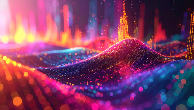 Vibrant Data Flow: A captivating visual representation of data streams, rendered in a dynamic display of colors, suggesting a complex network of information and technology. 
