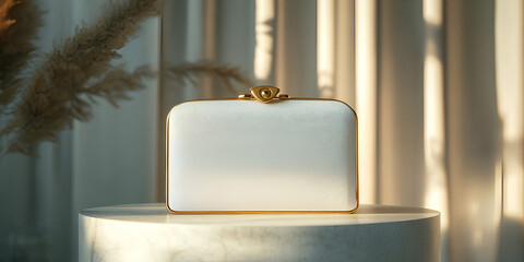Elegant Clutch Purse with Gold Clasp on Pedestal
