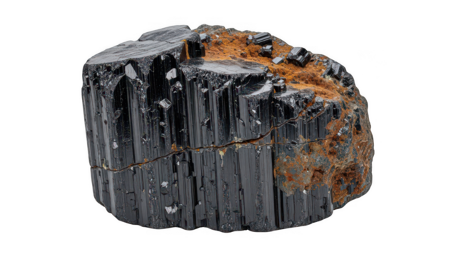 Black tourmaline mineral stone on transparent background
