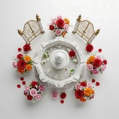 Ornate Fountain Surrounded by Flower Bouquets and Decorative Gates water flowers isolated on a transparent background