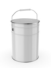 Metal paint Bucket For Mockup Blank Template Design And Branding, 3d render illustration.
