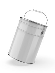 Metal paint Bucket For Mockup Blank Template Design And Branding, 3d render illustration.