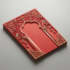 Red and Gold Ornate Islamic Archway Design with Floral Motifs graphic isolated on a transparent background