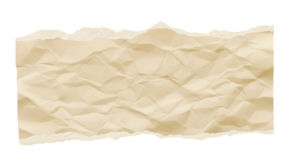 Crumpled beige paper strip with torn edges and textured surface isolated on a transparent background
