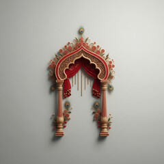 Ornate Red Archway with Peacock Feathers and Gold Accents gateway isolated on a transparent background