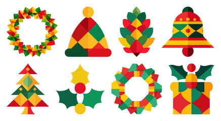 PNG Colorful geometric Christmas icons, element set on transparent background