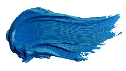 Vibrant textured brush stroke of rich cobalt blue oil paint with visible bristle marks isolated on transparent background