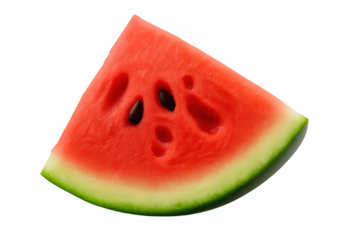 Watermelon slice with vibrant red pulp and seeds, showing fresh ripe fruit, a healthy summer food on a transparent background