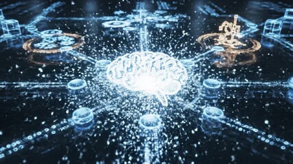 Digital brain network glowing with interconnected data points and robotic arm, showcasing artificial intelligence, futuristic technology, glowing connection, and advanced network automation systems - Powered by Adobe