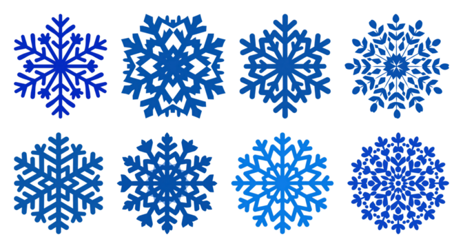 PNG Blue snowflakes vector set, element set on transparent background
