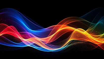Colorful abstract waves on black background symbolizing energy and motion