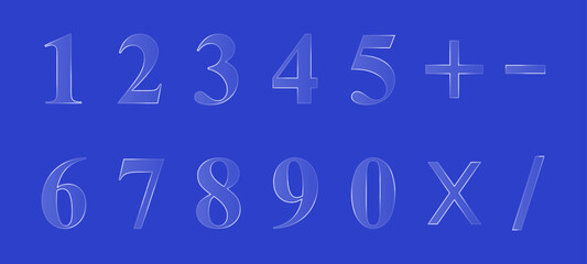 Numbers and math symbols in a translucent style on a blue background