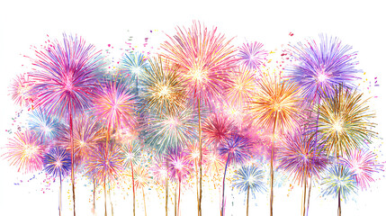 Festive fireworks on white background New Year's Eve Christmas Stock Illustration 
