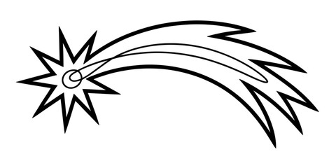 Stylized shooting star line art illustration. graphic representation of comet, celestial body, wish, or success symbol, isolated on white background. Vector, illustration