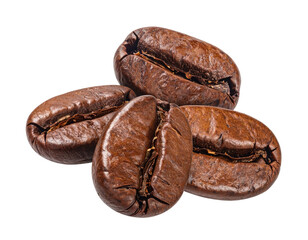 Naklejka premium Coffee bean cluster, deep roasted, brown hue, textured