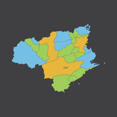 Vibrant political vector map of Tokushima Prefecture Japan showing all administrative regions