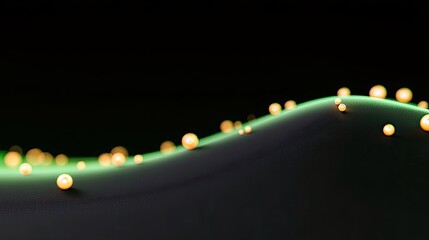 An abstract image featuring a dark wave-like surface with glowing spheres, set against a black background, creating a futuristic and artistic render.