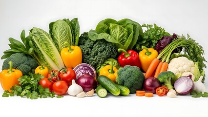 Colorful Fresh Vegetables Still Life Arrangement on White Background