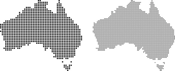 Stylized vector map of Australia continent composed of black dots on a clean white background