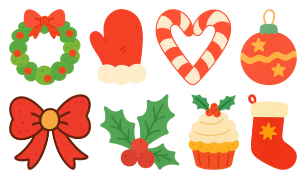 PNG Festive holiday icons collection, element set on transparent background