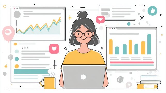 Social media marketing strategy with engagement metrics. Social marketing boosts media visibility. Social media marketing drives traffic. Social media marketing increases engagement. Spline