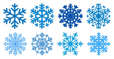 PNG Eight intricate blue snowflakes, element set on transparent background