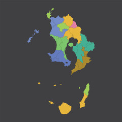 Vibrant political vector map of Kagoshima Prefecture Japan showing all administrative regions