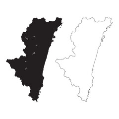 Obraz premium Minimalist black silhouette vector map of Miyazaki Prefecture Japan on dark background