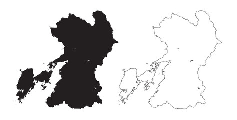 Minimalist black silhouette vector map of Kumamoto Prefecture Japan on white background