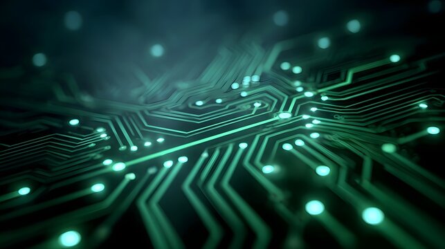 Futuristic glowing digital circuit board with intricate pathways and illuminated nodes