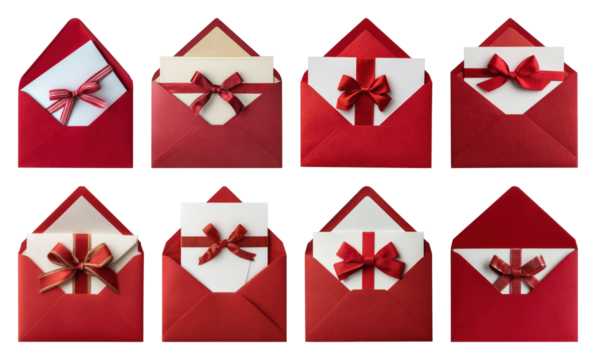 PNG Elegant red envelopes with bows, element set on transparent background