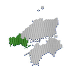ハニカム構造状の山口県の地図