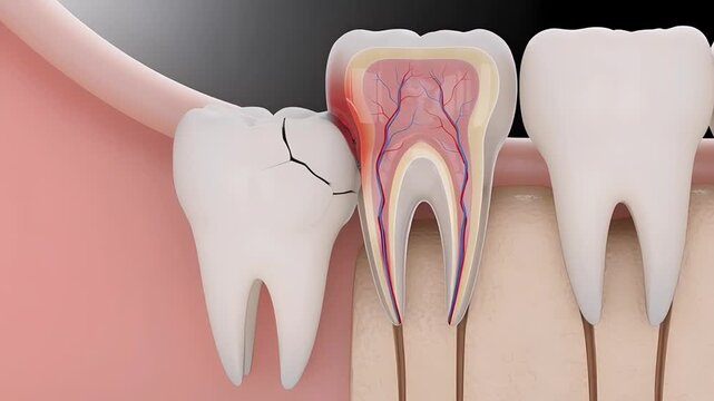 Impacted Wisdom Tooth Damaging Adjacent Tooth In Dental Anatomy Cross Section