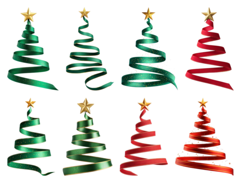 PNG Festive ribbon Christmas trees, element set on transparent background - Powered by Adobe