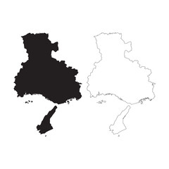 Black silhouette and outline vector map of Hyogo Prefecture Japan for geographical presentation