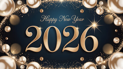 Elegant 2026 new year celebration with gold balloons and dark background